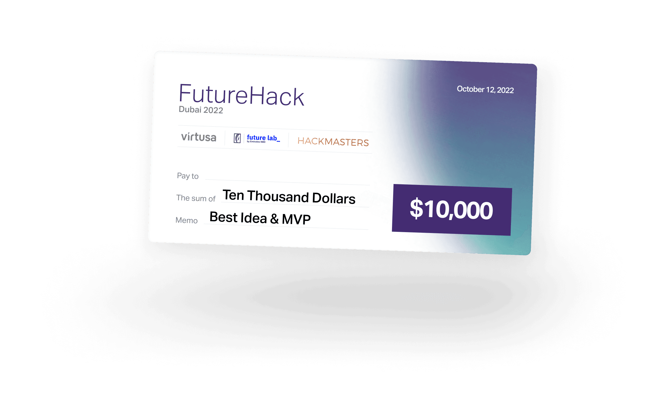 The winning cheque from the Emirates NBD FutureHack event