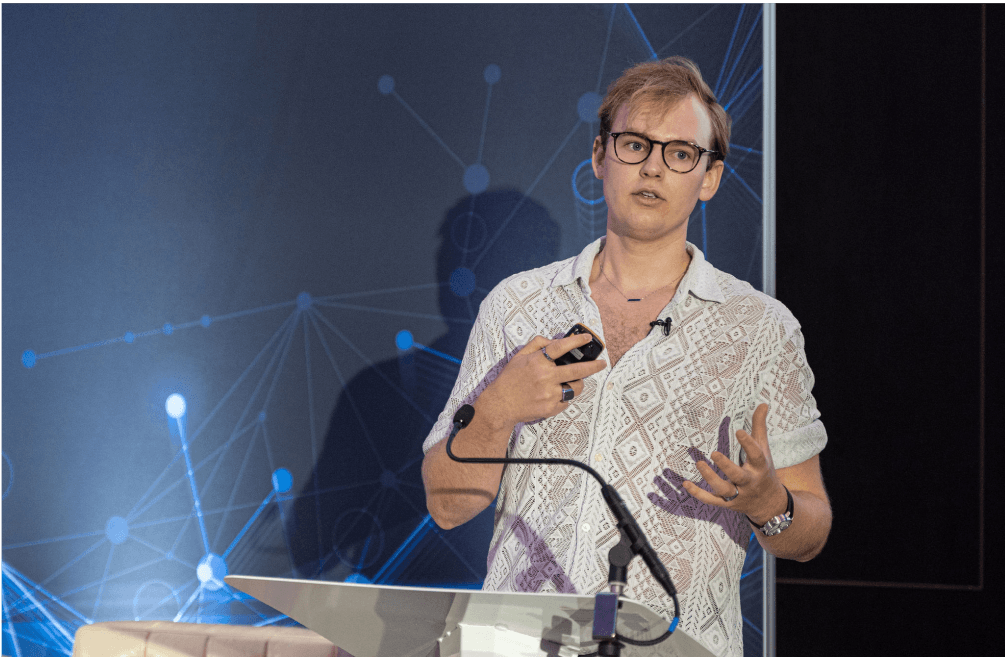 Lucas presenting at the Future of Media Technology conference in London.