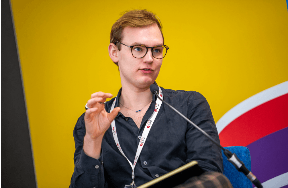 Lucas speaking at the NCTJ's conference in Salford.