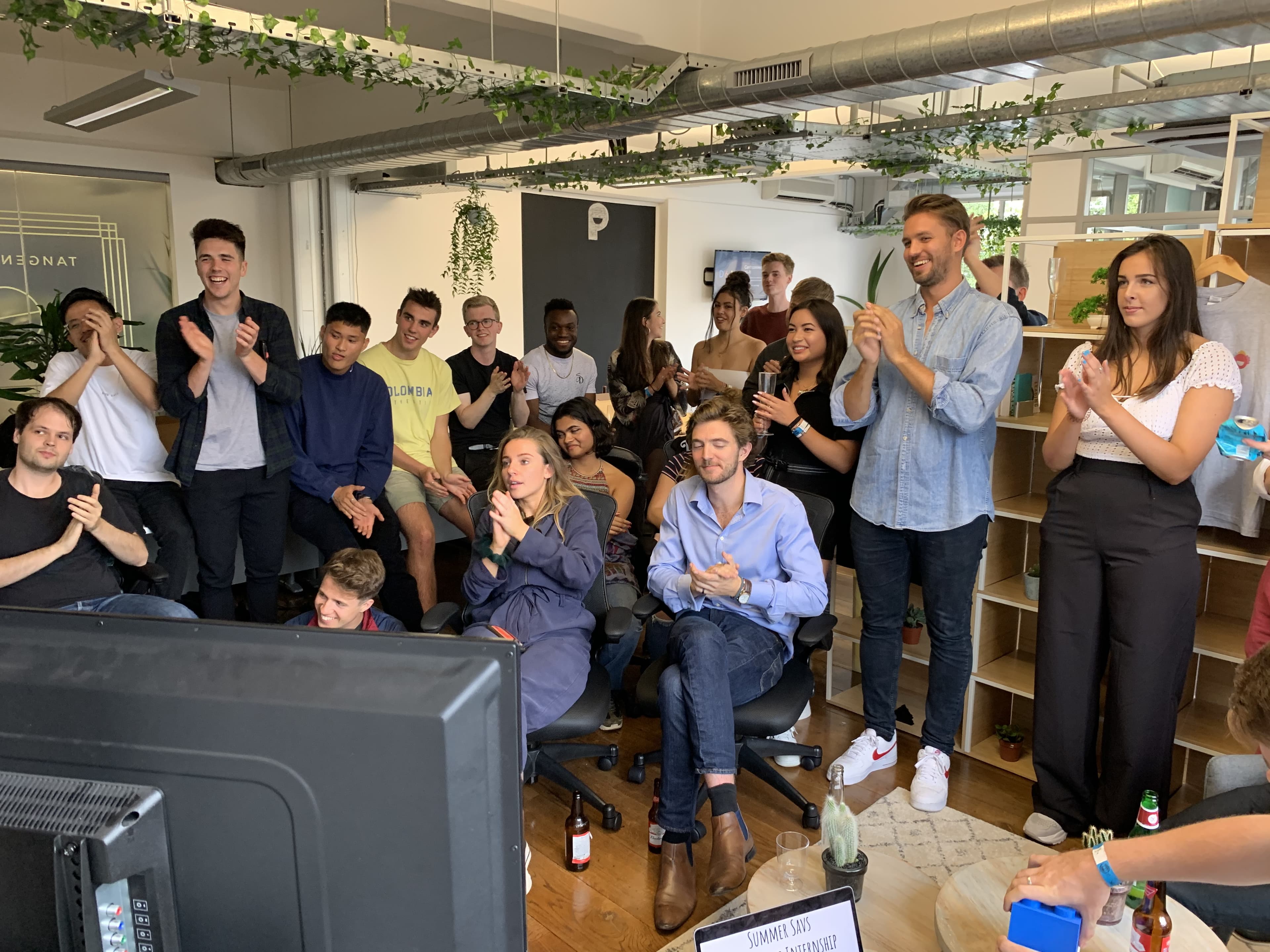 The team's first company all-hands in our new Fitzrovia office.